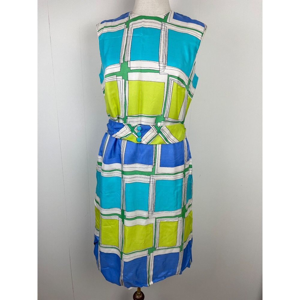 Vintage Colony Classics Dress 100% Silk Mod Belted Sleeveless Size‎ 14